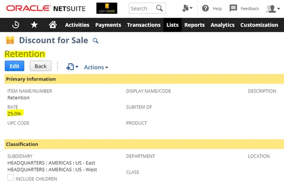 Infographics show the Handling Contract Retainage in NetSuite- Discount for Sale