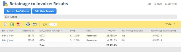 Infographics show the Handling Contract in NetSuite- Retainage Invoices