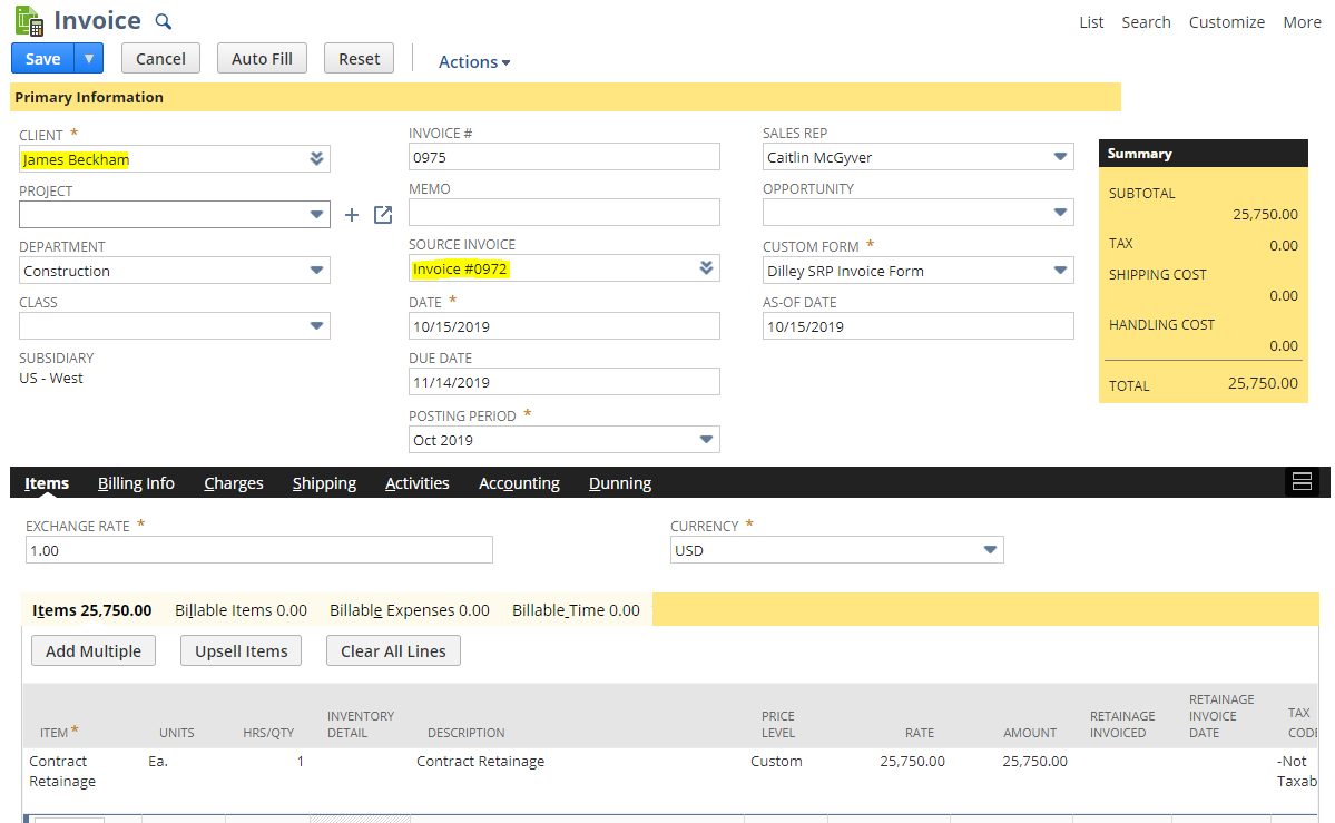 new Invoice transaction