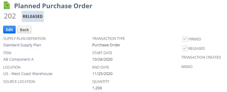 Infographics show the Planned Purchase Orders