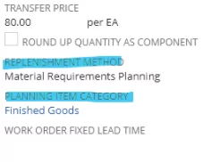 Infographics show the transfer price in NetSuite MRP