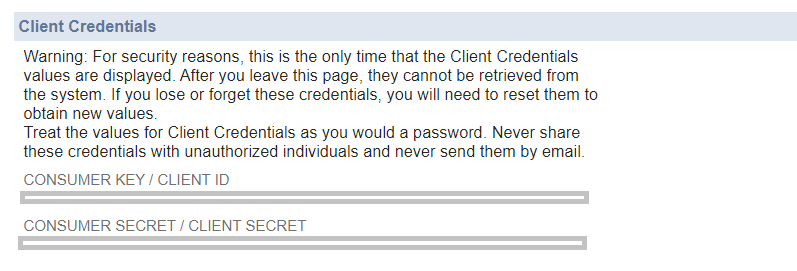 Infographics show the Client Credentials values are displayed - NetSuite REST Web Services