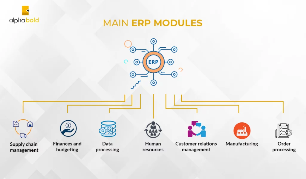 Infographics shows the main ERP modules