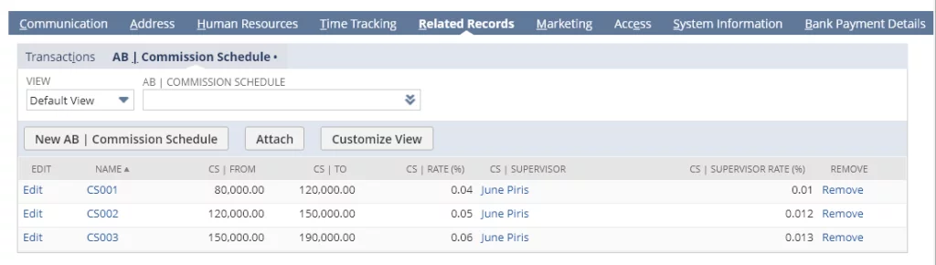 this image shows the Sales Manager - commissions in NetSuite