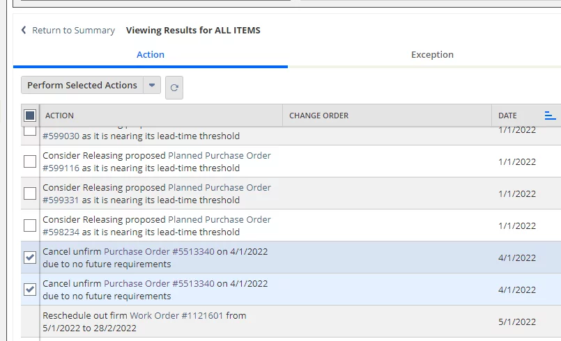 this image shows the cancel these two purchase orders - Supply Change Order