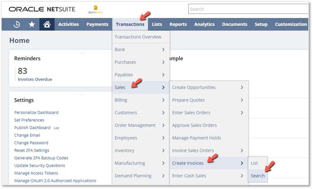 THIS IMAGE SHOWS THE Notifying customers when their invoice is past due 30 days using saved searches. Email Notifications in NetSuite