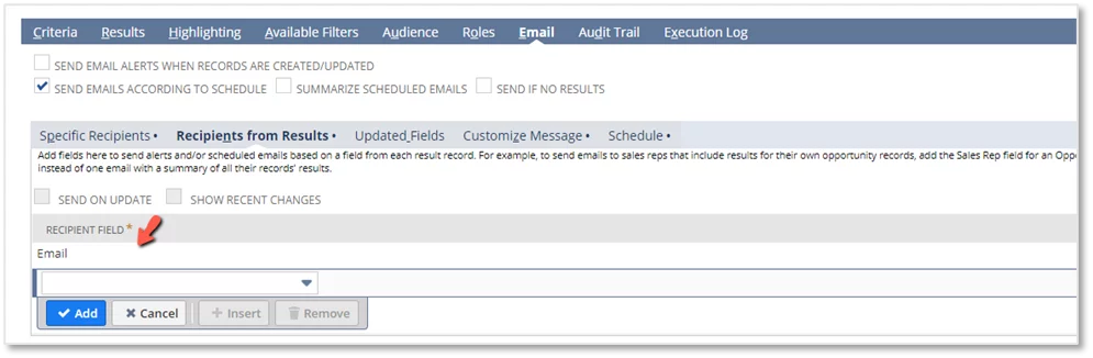 This image shows the add Email for recipient from results