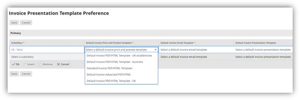 Infographics show the Invoice Presentation Template Preference Setup