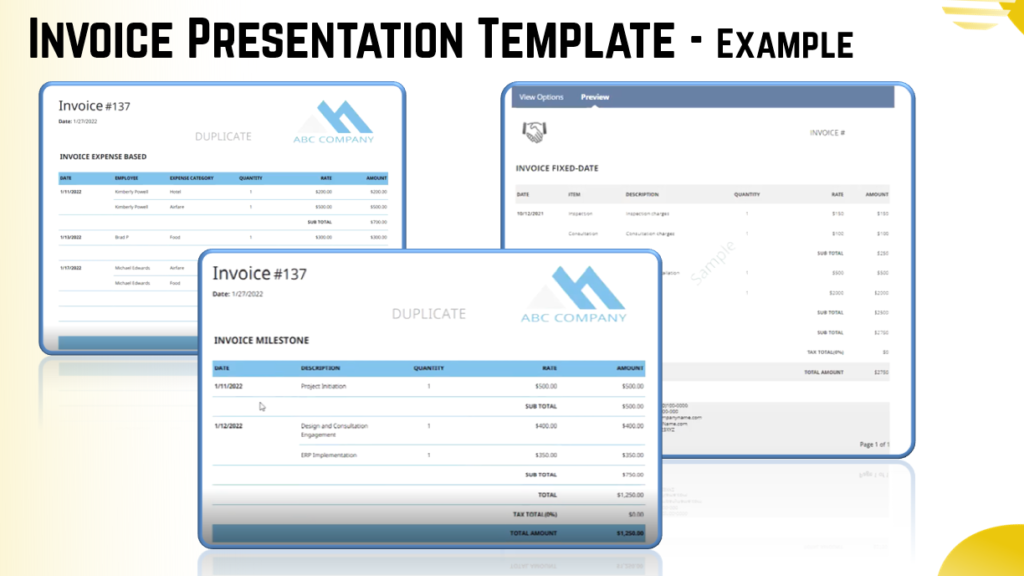 Infographics show the Invoice presentation template - Features for NetSuite 2022.1 Release
