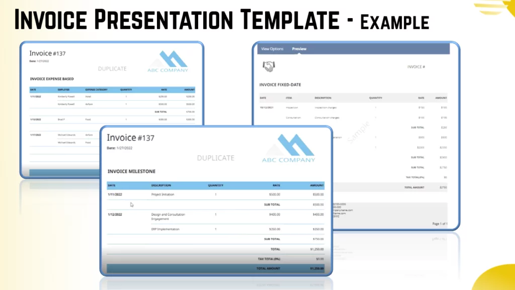 Infographics show the Invoice presentation template - Features for NetSuite 2022.1 Release