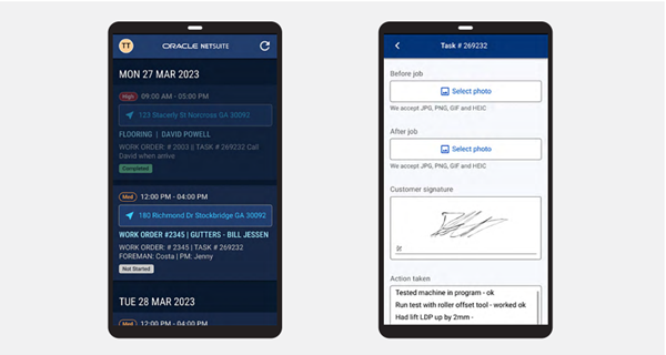 This image shows the NetSuite Field Service Management mobile app