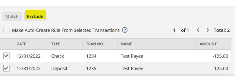 Exclude duplicate transaction