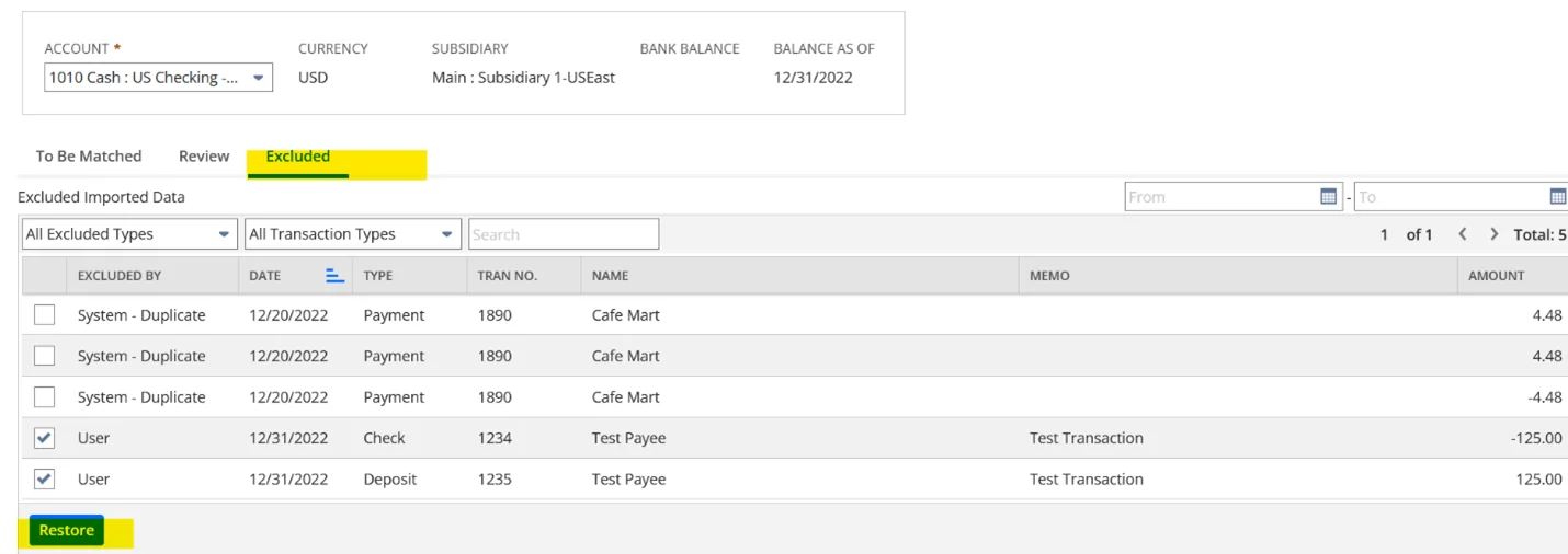 Exclude transaction