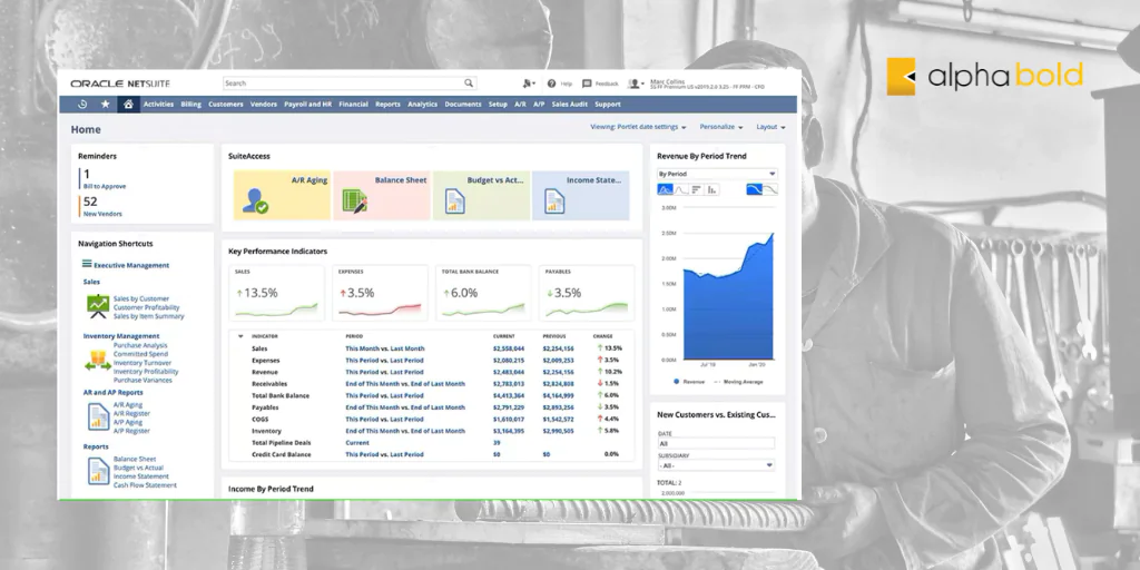NetSuite for Manufacturing dashboard view